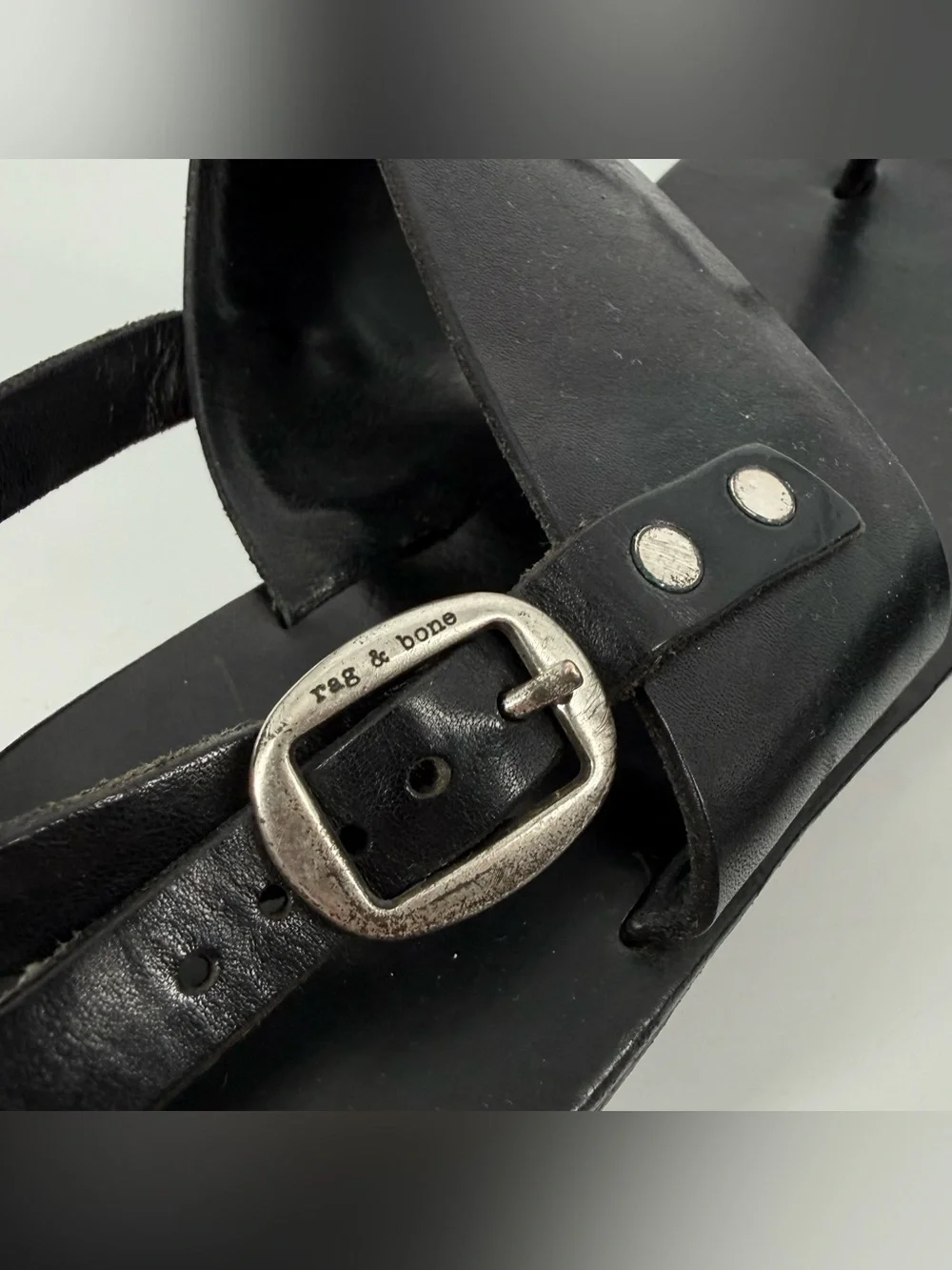 rag & bone Sandals Black Leather T-Strap Adjustable Slingback Womens EU 38 US 8